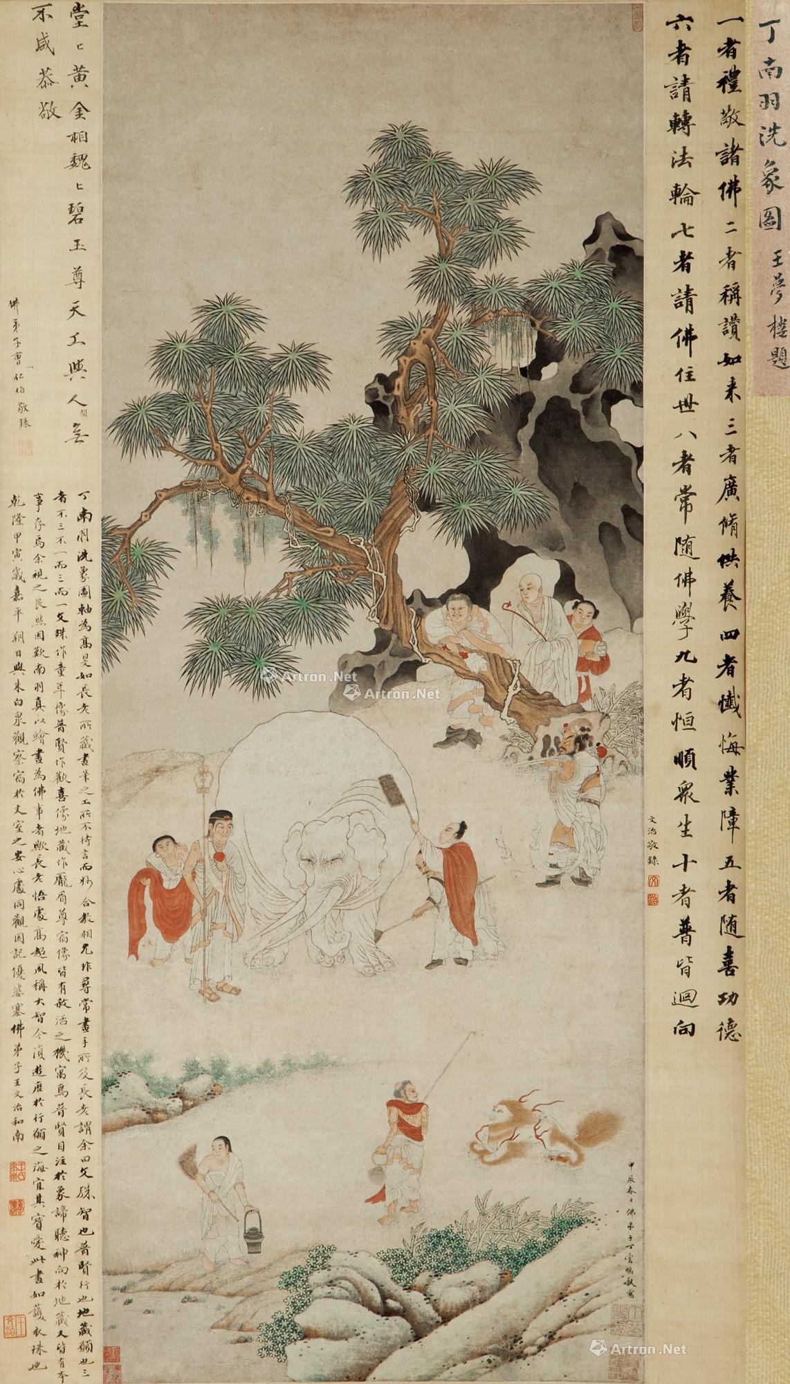 1114 明;1695年作 扫象图 立轴 设色纸本