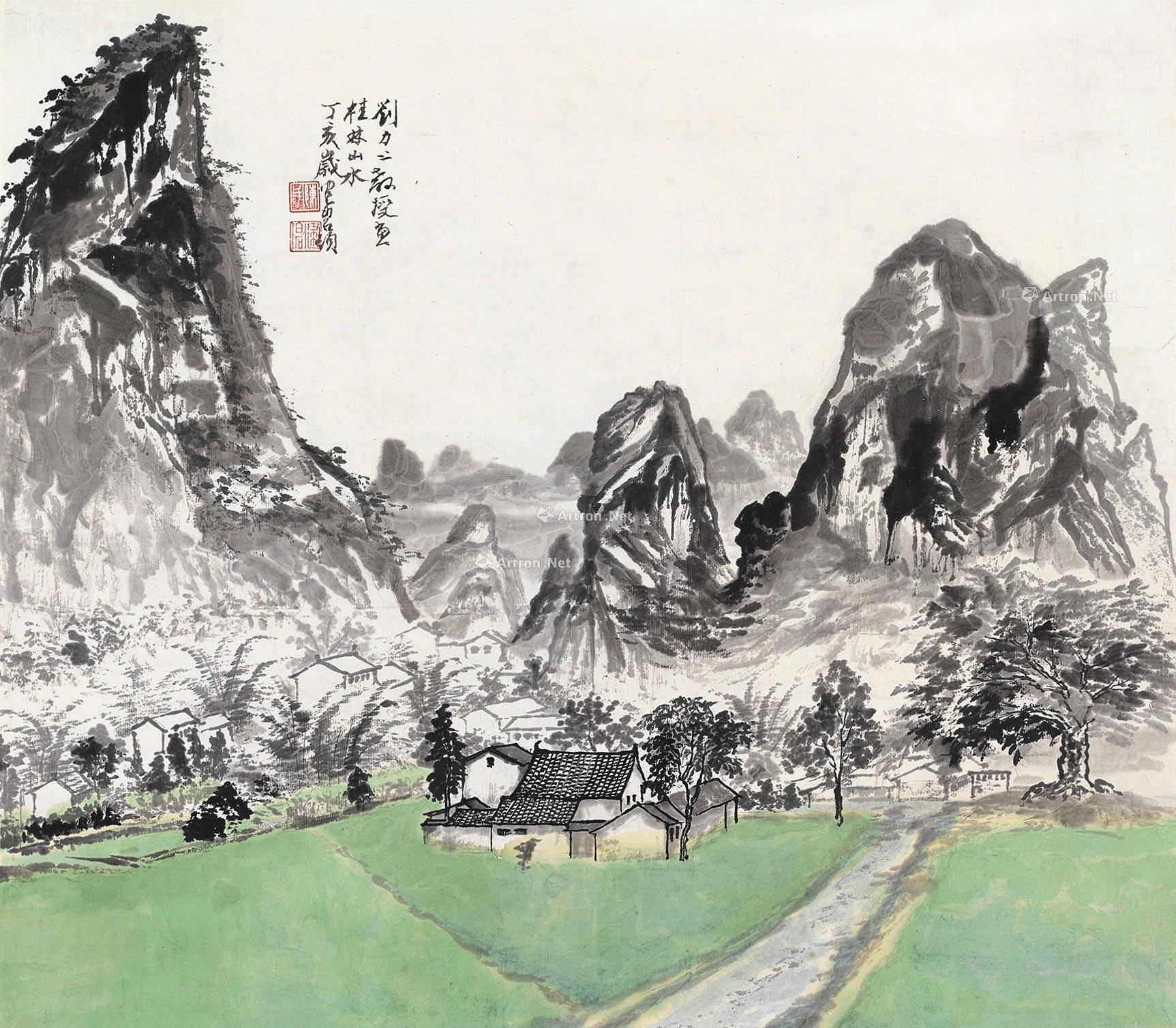 0294 村庄 镜心 设色纸本