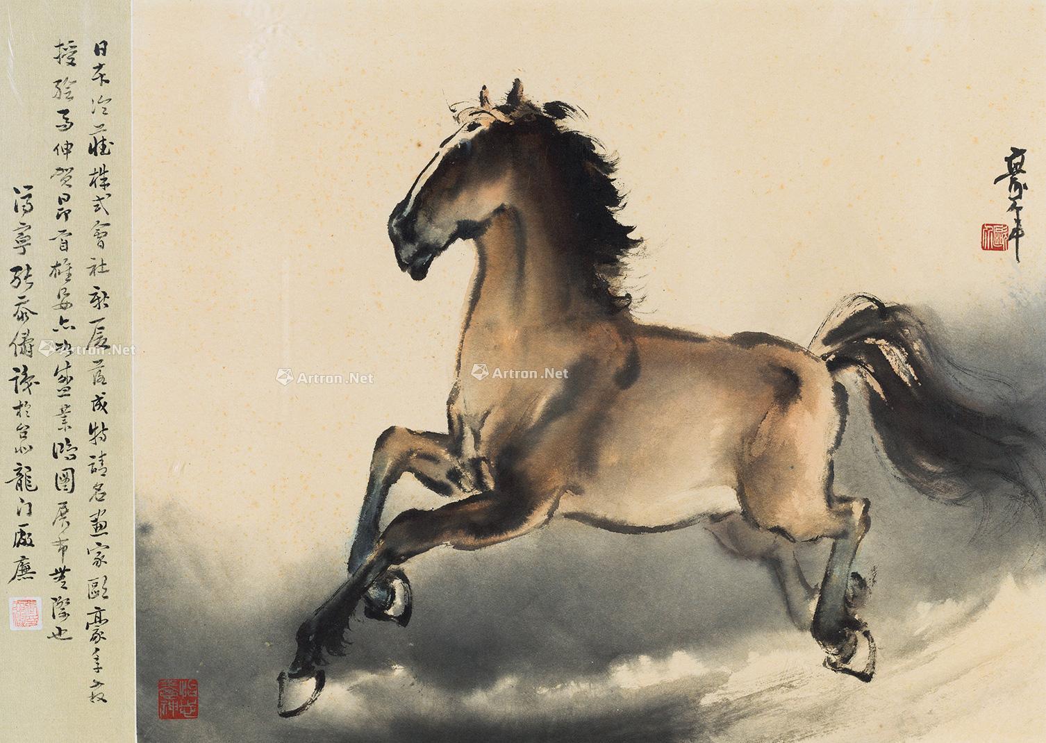1074 奔马 镜心 设色纸本