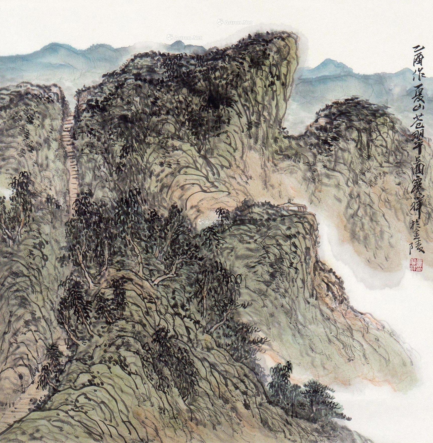 【夏山苍翠图 镜片 设色纸本】拍卖品_图片_价格_鉴赏_绘画_雅昌艺术