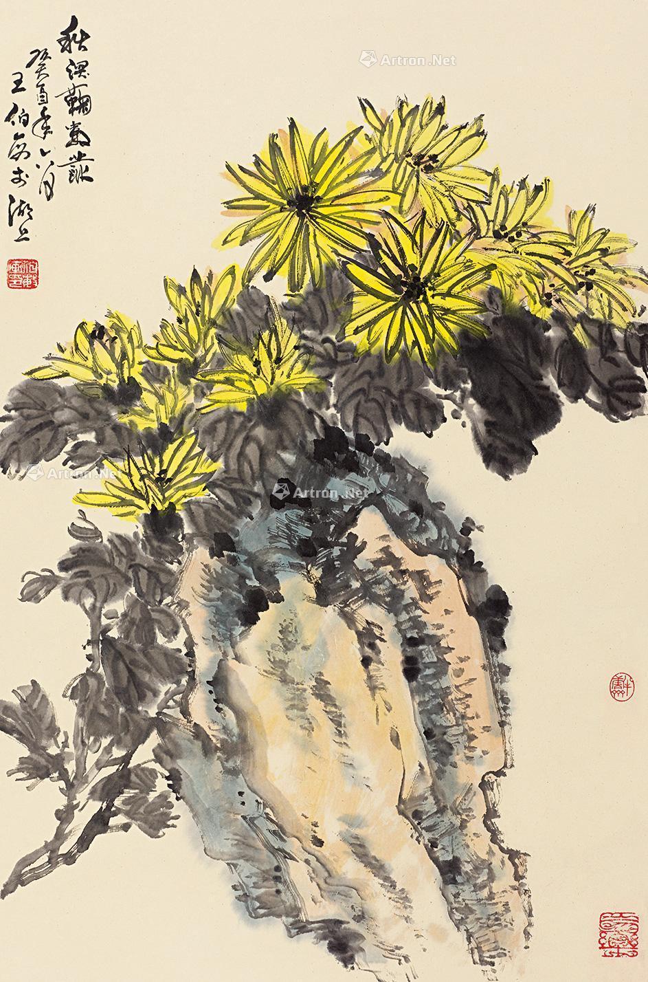 0012 菊石图 立轴 设色纸本