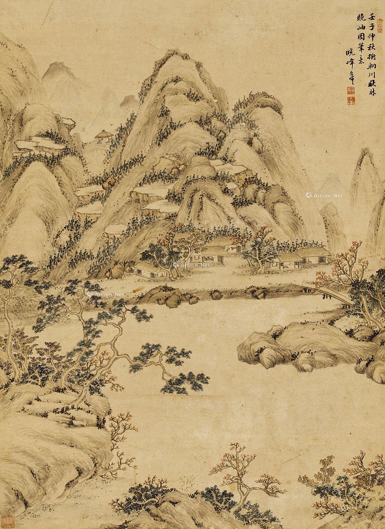 1928 拟辋川秋林晚岫图 立轴 设色纸本