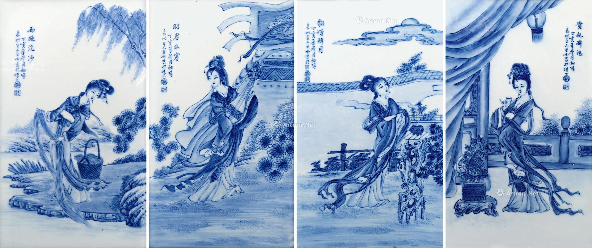 1001 民国 民国 王步青花四大美人瓷板画 (一套四件)