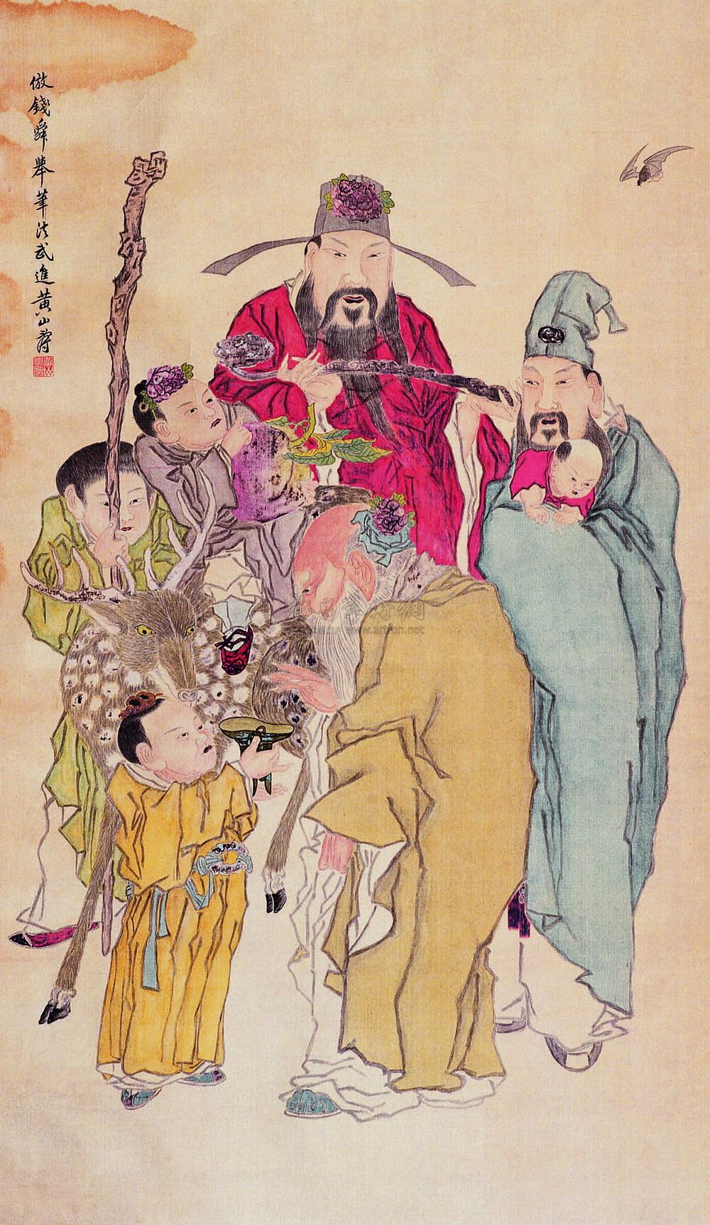 0214 祝寿图 立轴 设色绢本