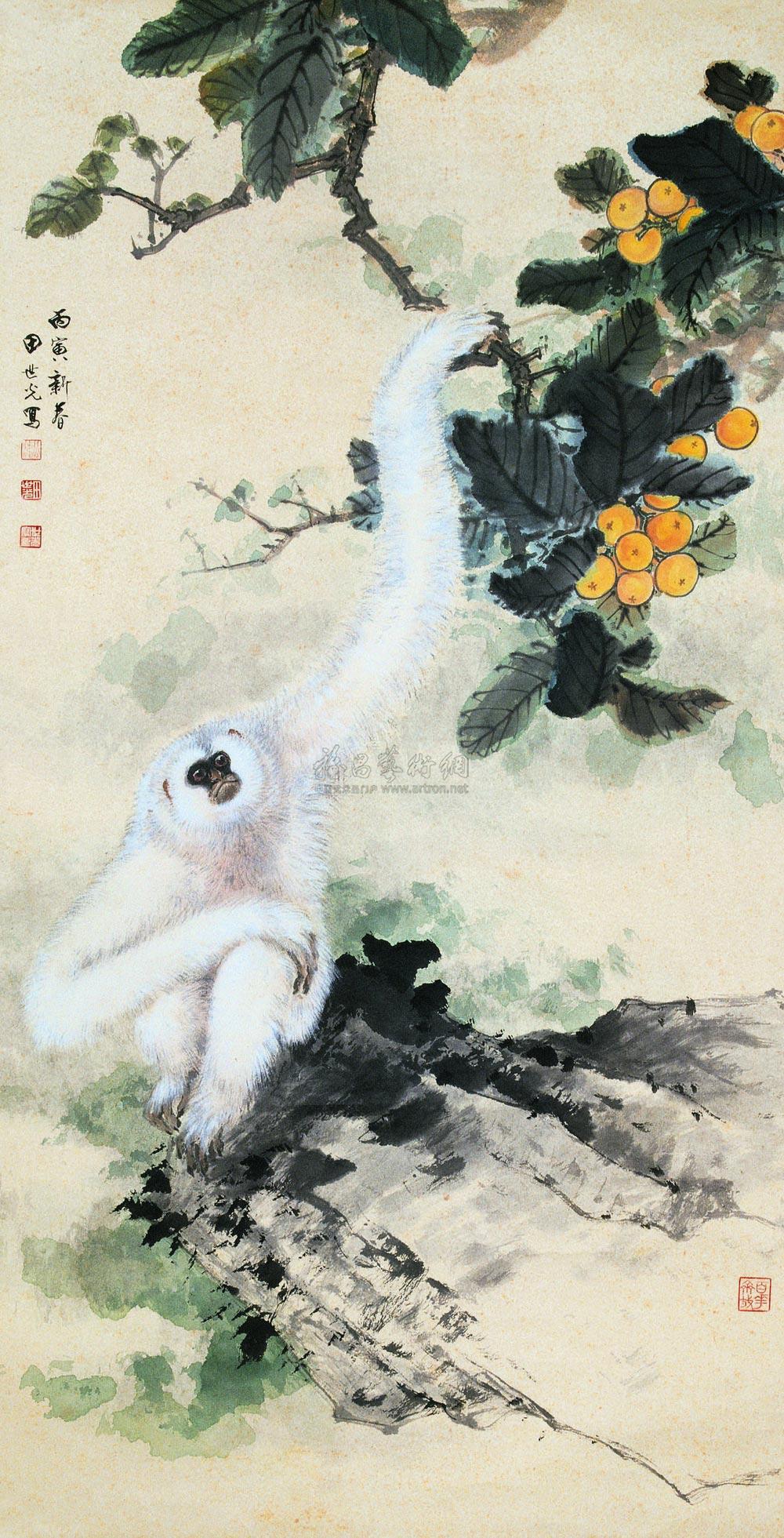 0399 1986年作 白猿 立轴 设色纸本