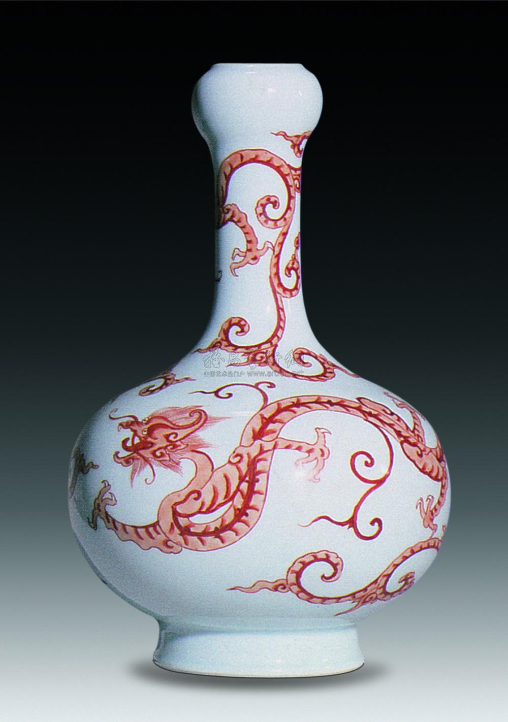 矾红螭龙纹蒜头瓶】拍卖品_图片_价格_鉴赏_清代其它彩釉瓷器_雅昌