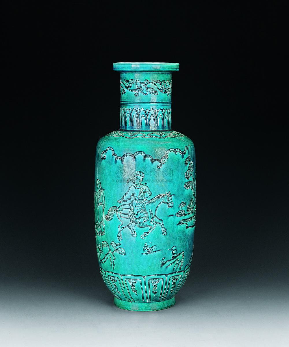 绿釉刻花人物棒锤瓶】拍卖品_图片_价格_鉴赏_清代其它彩釉瓷器_雅昌