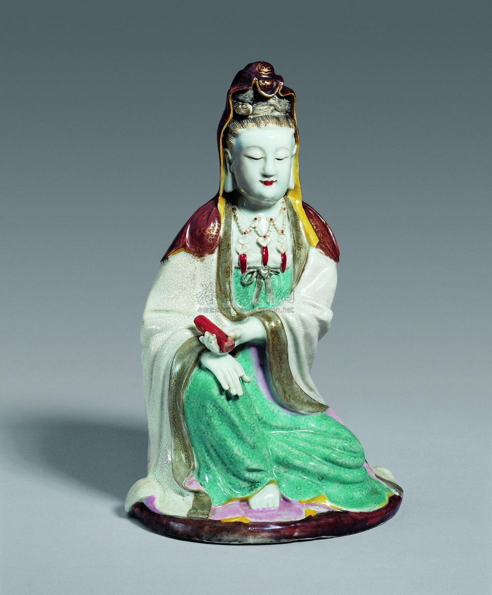 【清乾隆 粉彩持卷观音坐像】拍卖品_图片_价格_鉴赏_清代粉彩瓷器
