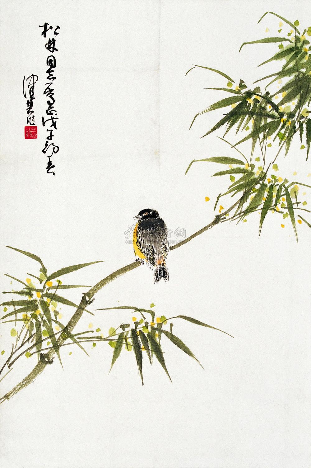0116 戊午(1978)年作 翠竹小鸟 立轴 纸本设色