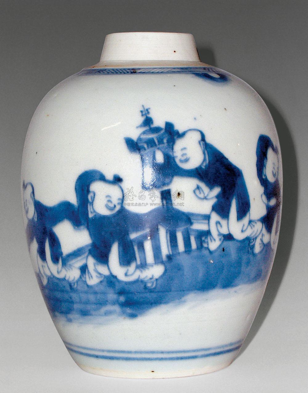 119 清 康熙 青花婴戏图小罐