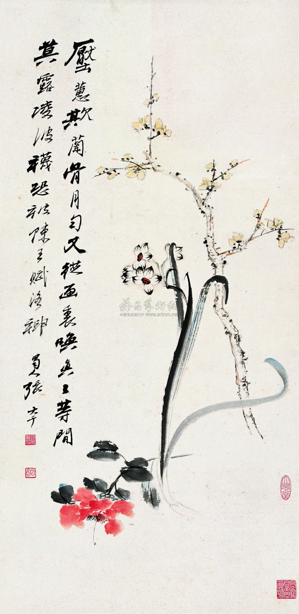 111 梅花水仙 立轴 设色纸本