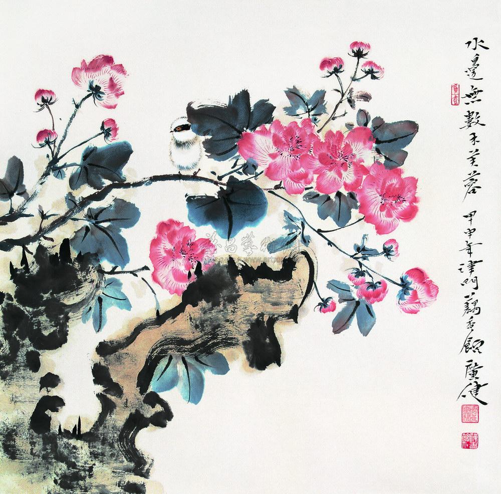 3251 2004年作 水边无数木芙蓉 镜心 设色纸本