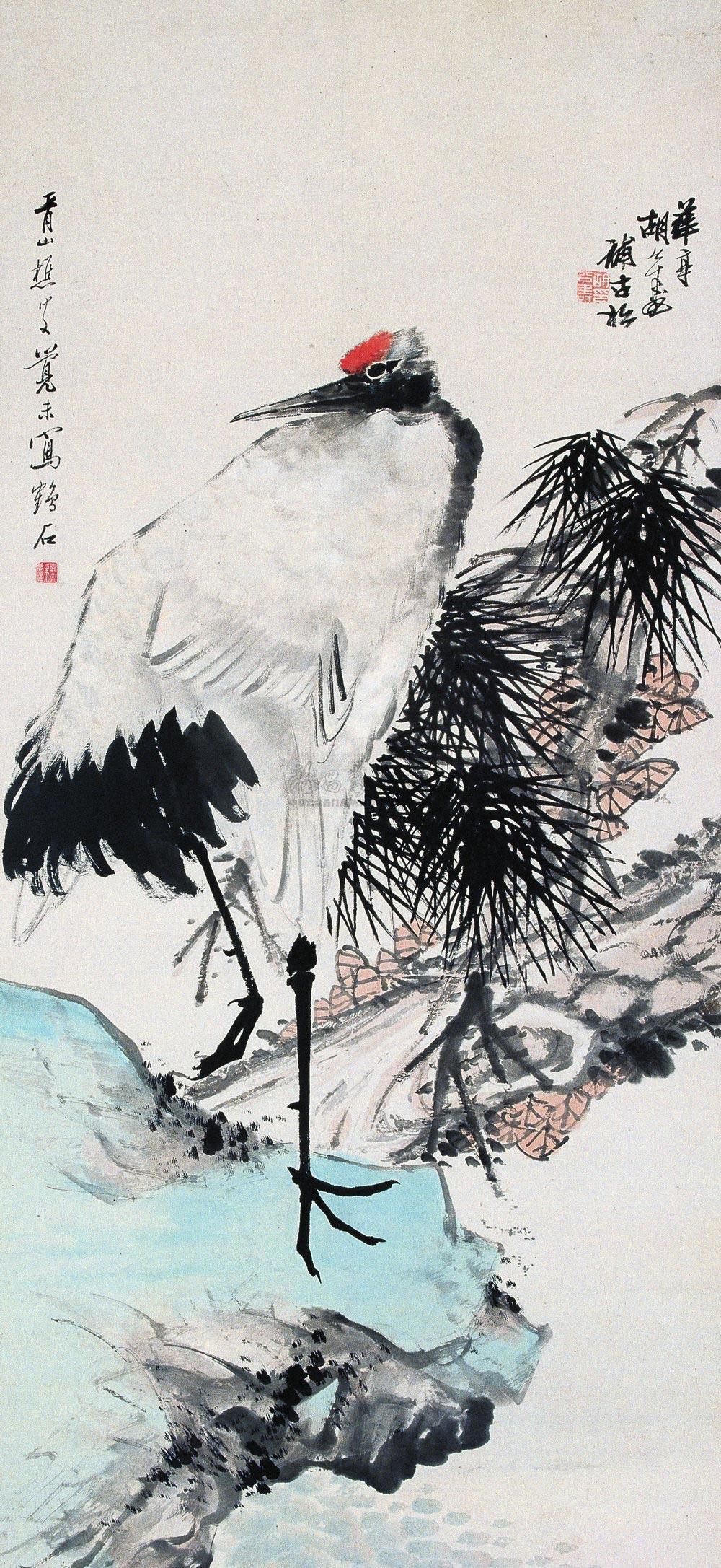 0231 松鹤图 立轴 设色纸本