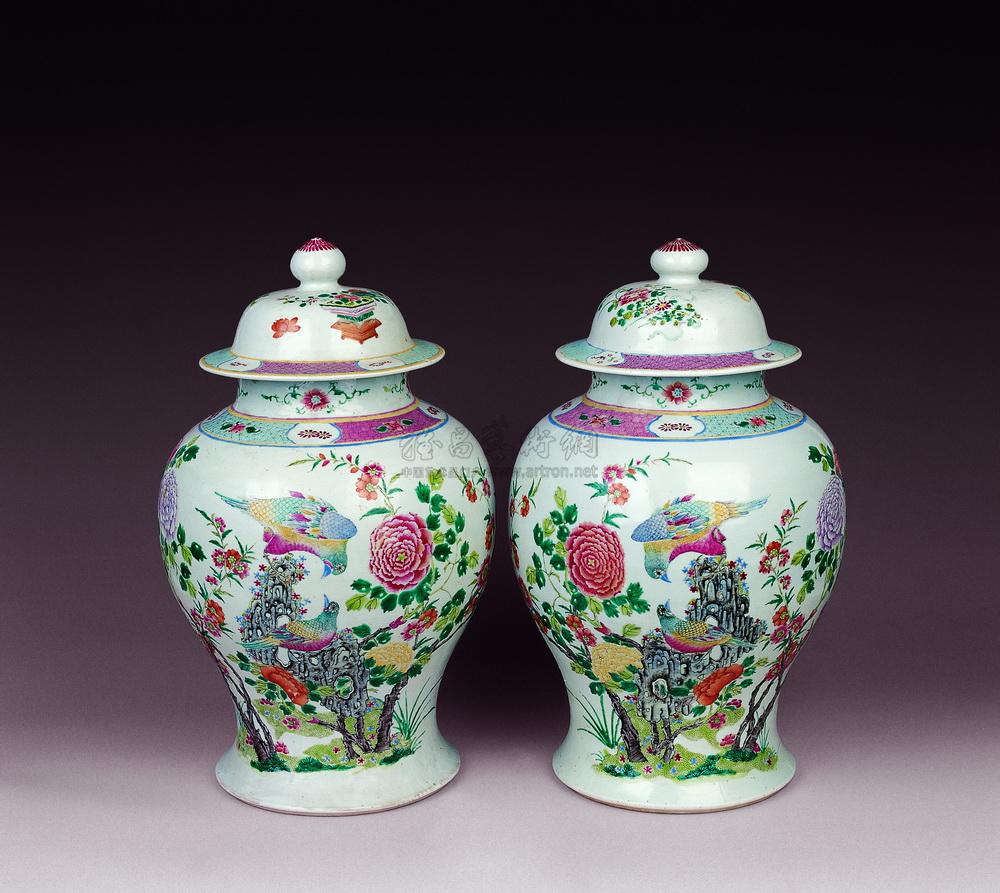 咸丰 粉彩花鸟将军罐 (一对)】拍卖品_图片_价格_鉴赏_清代粉彩瓷器