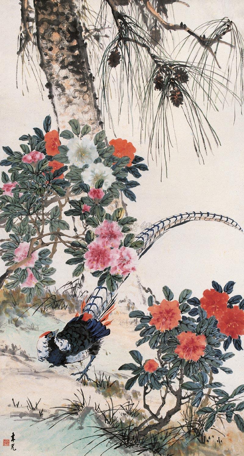 0864 锦鸡牡丹图 立轴 设色纸本