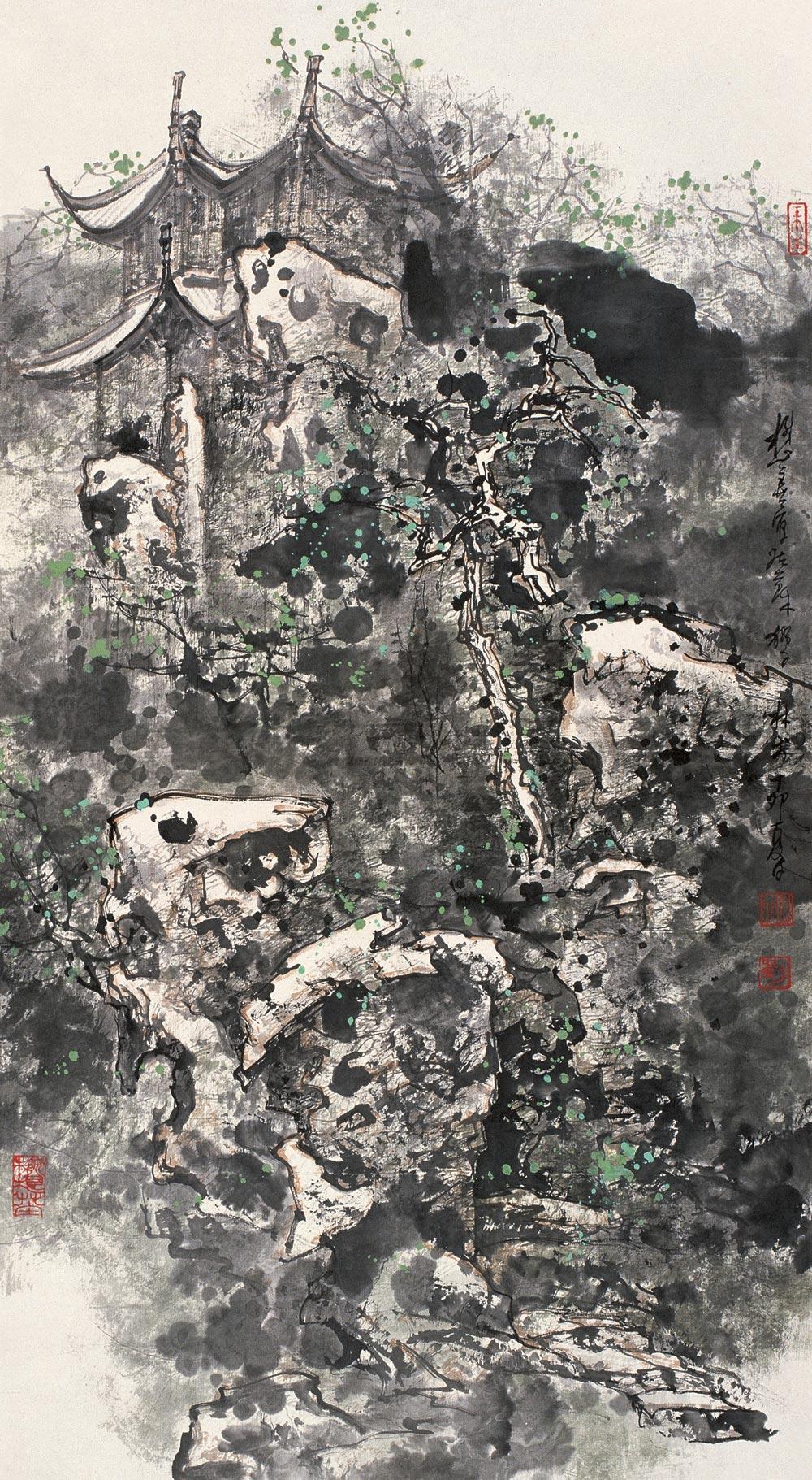 0594 1987年作 姑苏狮子林 立轴 设色纸本