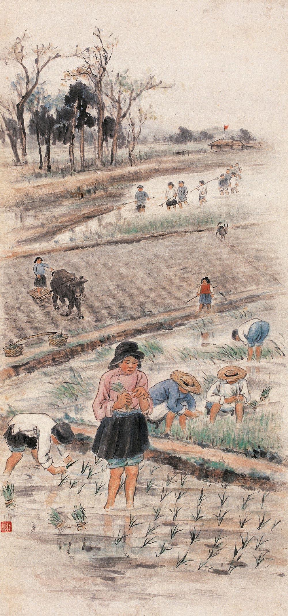 0062 插秧图 单片 设色纸本