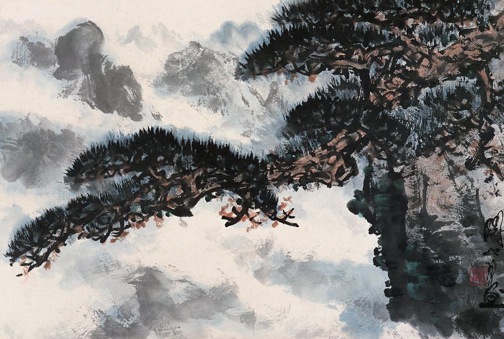 0305 黄山松云图 镜心 设色纸本