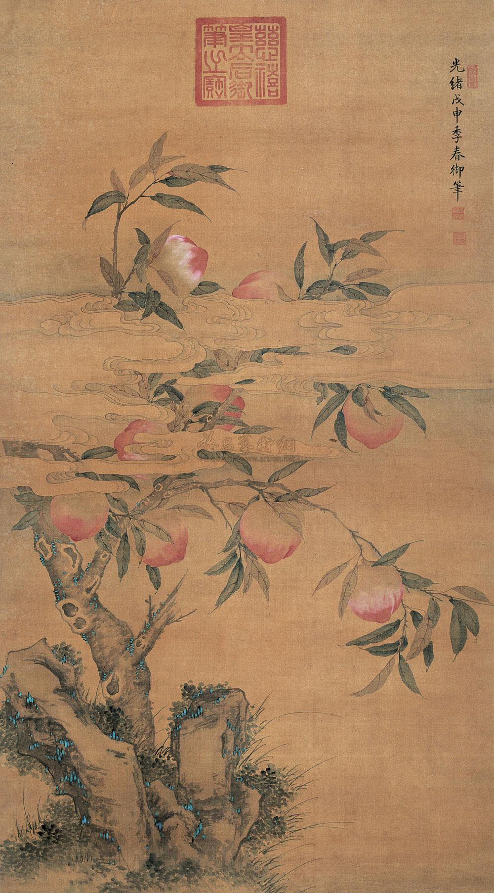 1244 寿桃 立轴 绢本