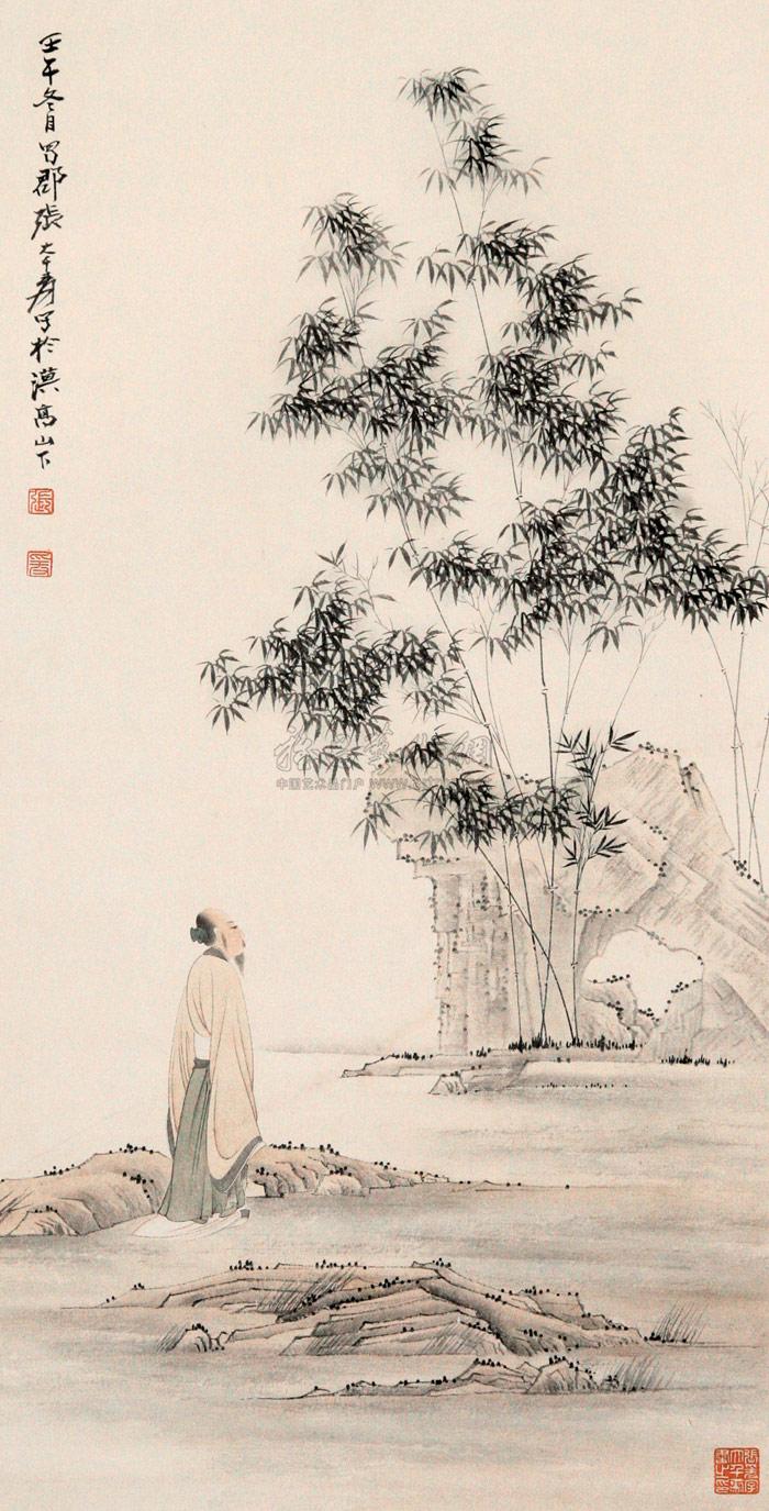 0326 竹林高士图 立轴 设色纸本