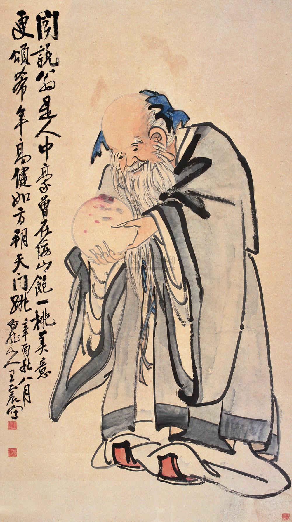 0638 1921年作 偷桃图 立轴 设色纸本