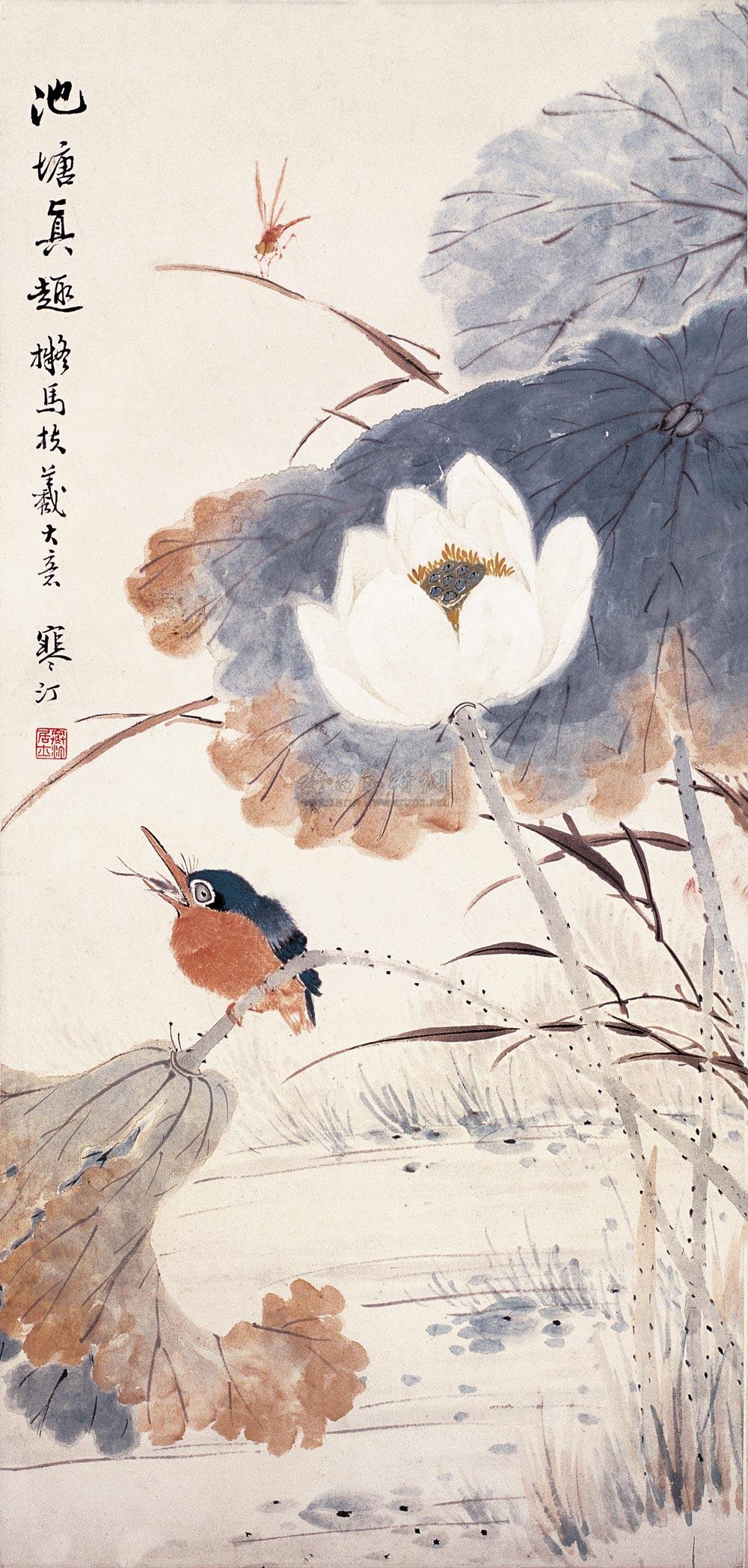【荷花小鸟 立轴 设色纸本】拍卖品_图片_价格_鉴赏_绘画_雅昌艺术品