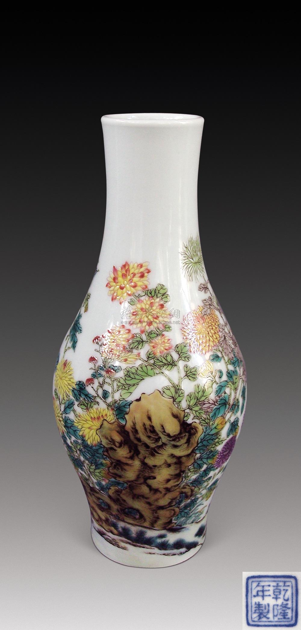 珐琅彩百花呈瑞橄榄瓶】拍卖品_图片_价格_鉴赏_清代其它彩釉瓷器