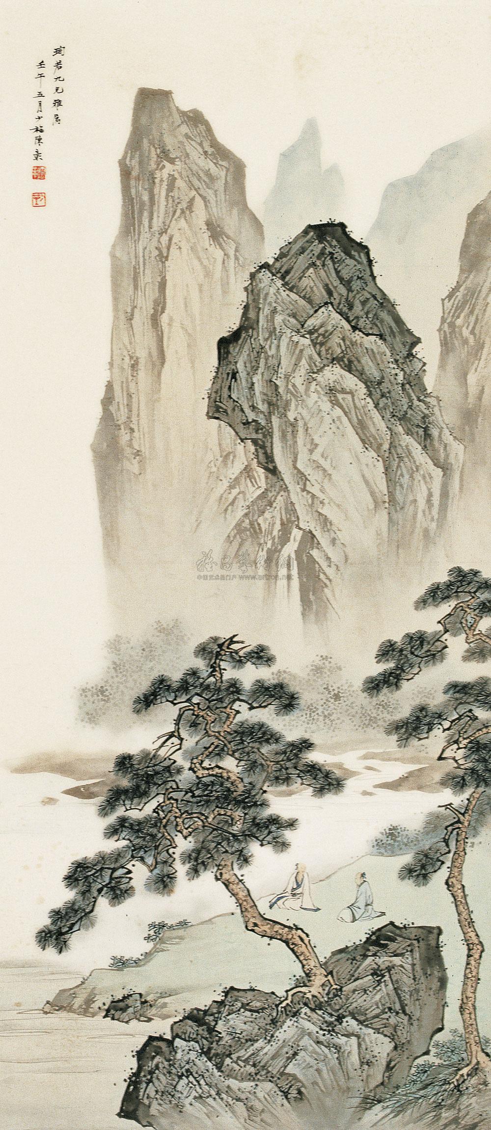 【1942年作 松下高士 立轴 设色纸本】拍卖品_图片_价格_鉴赏_绘画