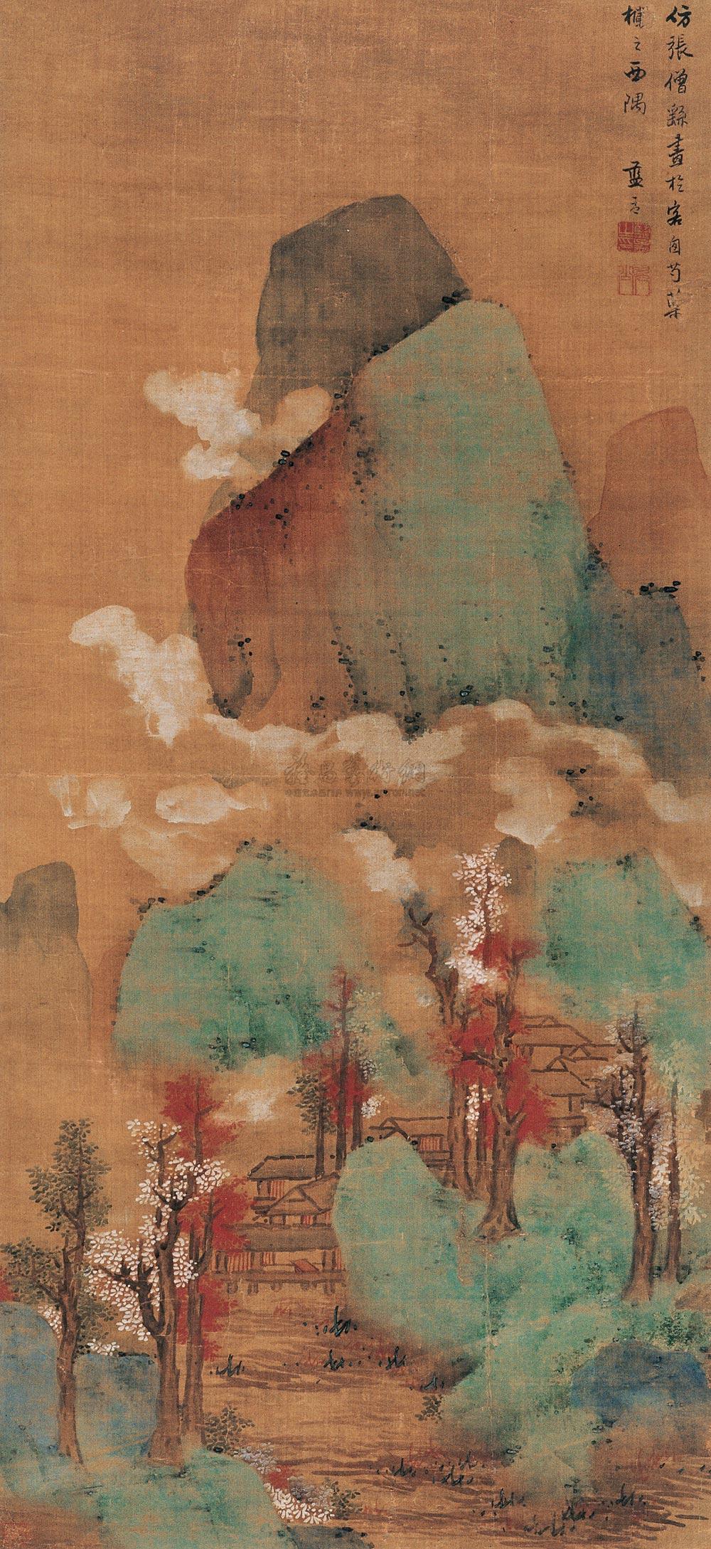 0338 青山红树图 立轴 设色绢本