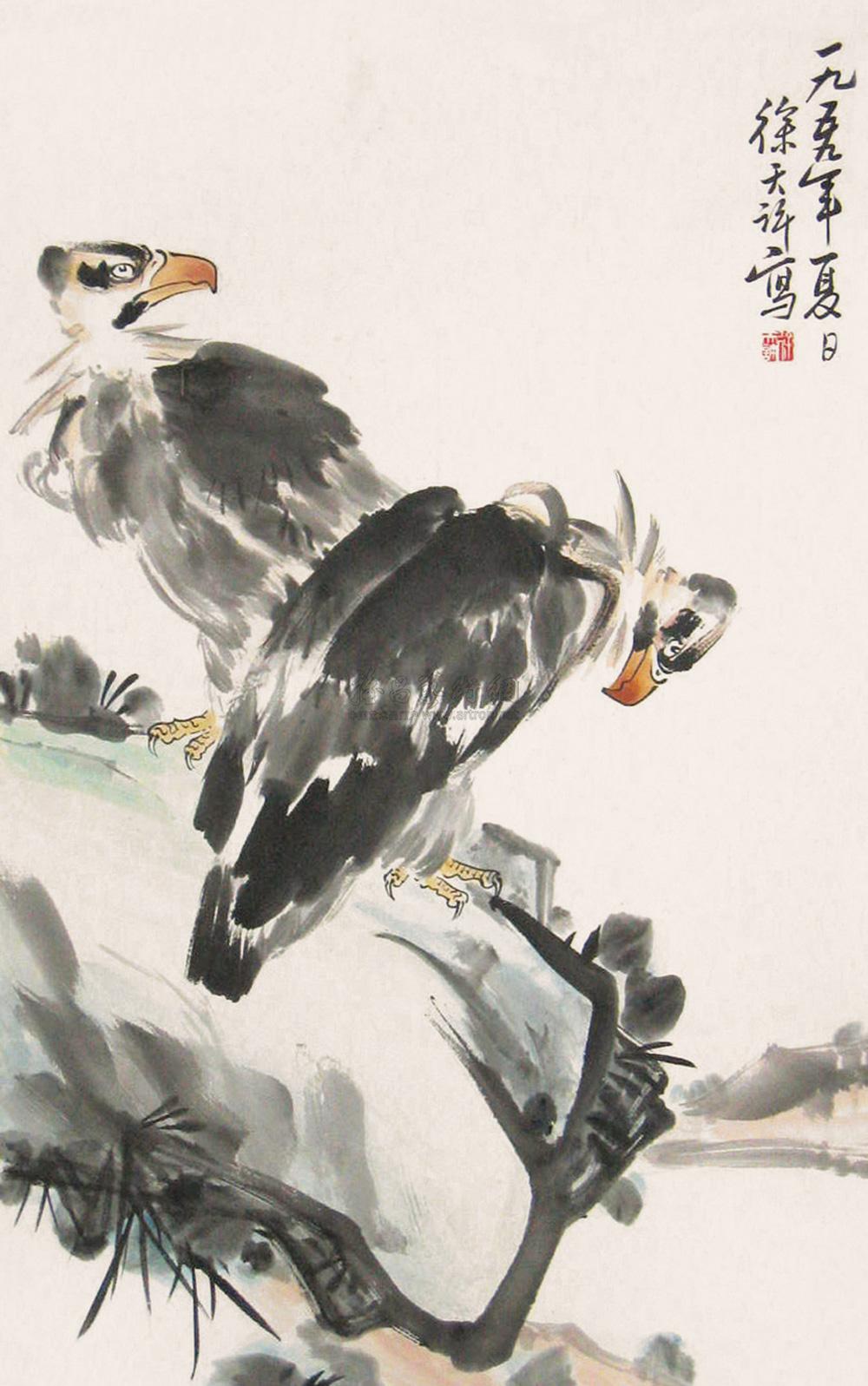 0172 现代 双鹰图 设色纸本