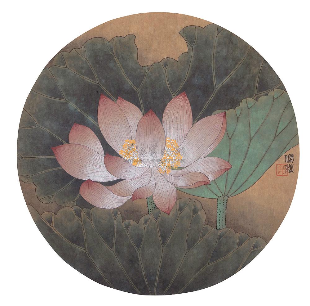 0110 荷花团扇 镜心 设色纸本