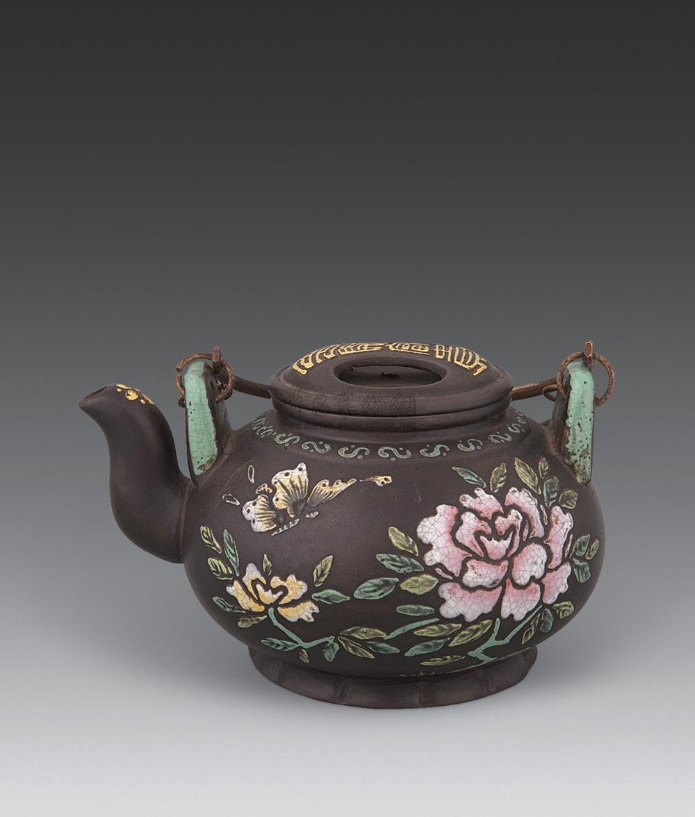 0237 民国 紫砂加彩花卉壶