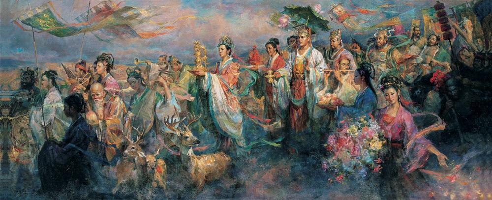 【群仙祝寿图 布上 油彩】拍卖品_图片_价格_鉴赏_油画_雅昌艺术品