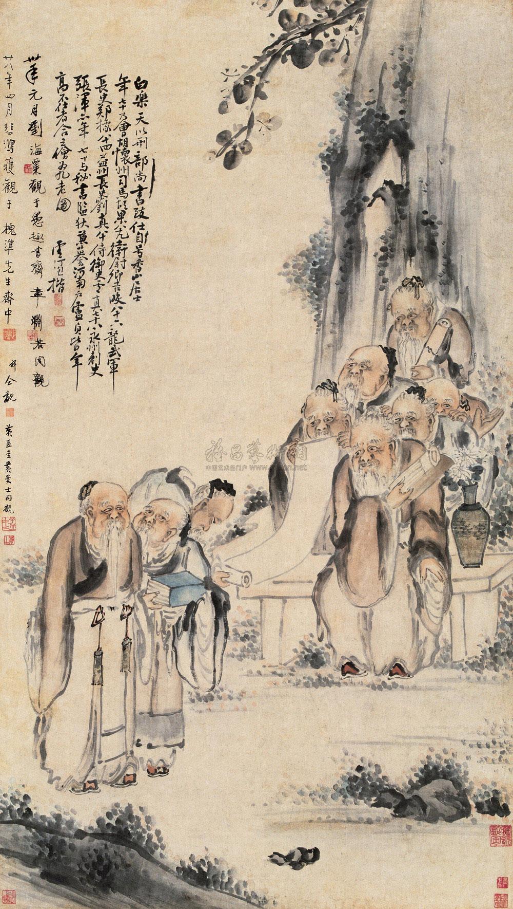 1740 九老图 立轴 设色纸本