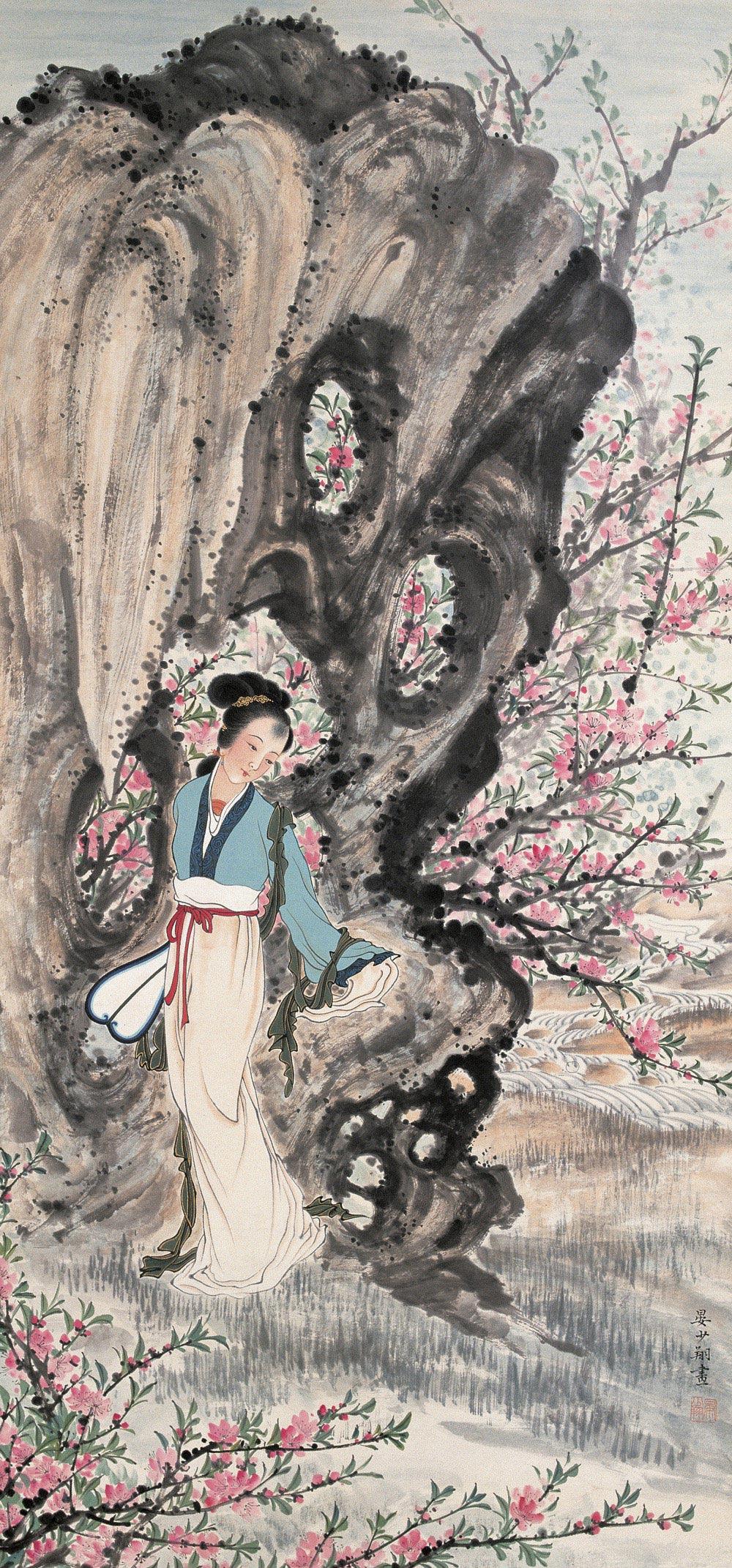 0538 桃花仕女 立轴 设色纸本