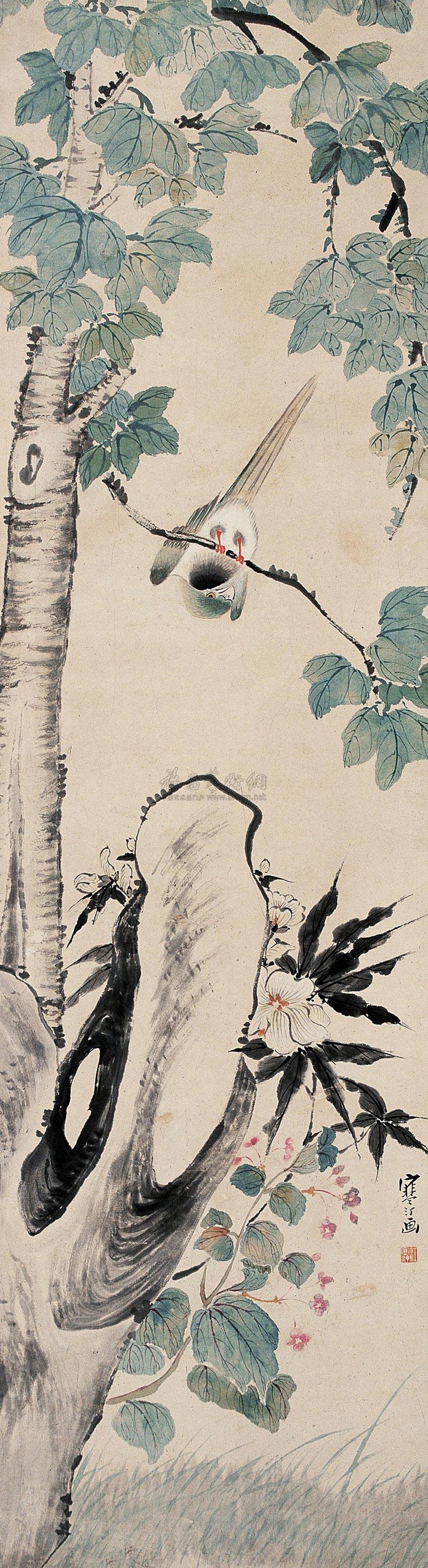 0348 梧桐八哥 立轴 设色纸本