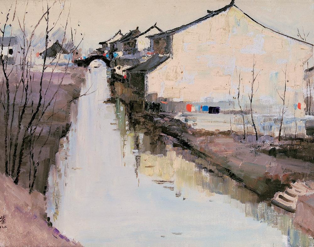 0132 江南水乡 布面 油画