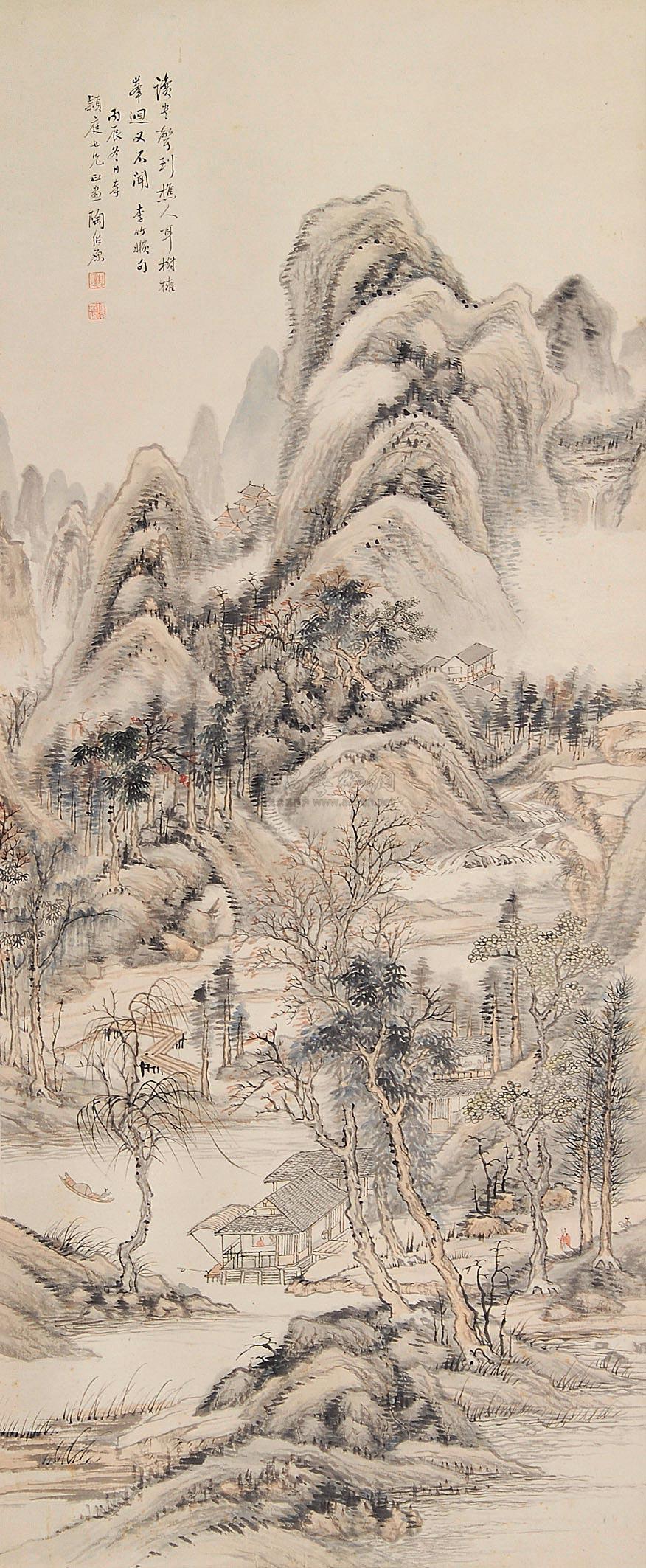 【春山读书图 立轴 设色纸本】拍卖品_图片_价格_鉴赏_绘画_雅昌艺术