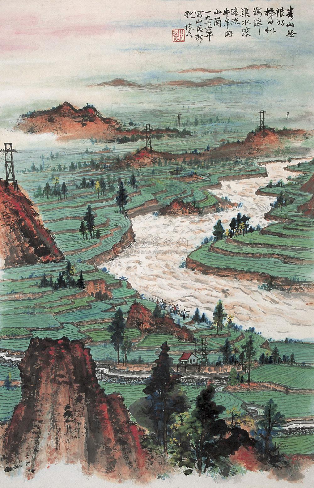 0376 1966年作 山水画《春山无限好》 立轴 纸本