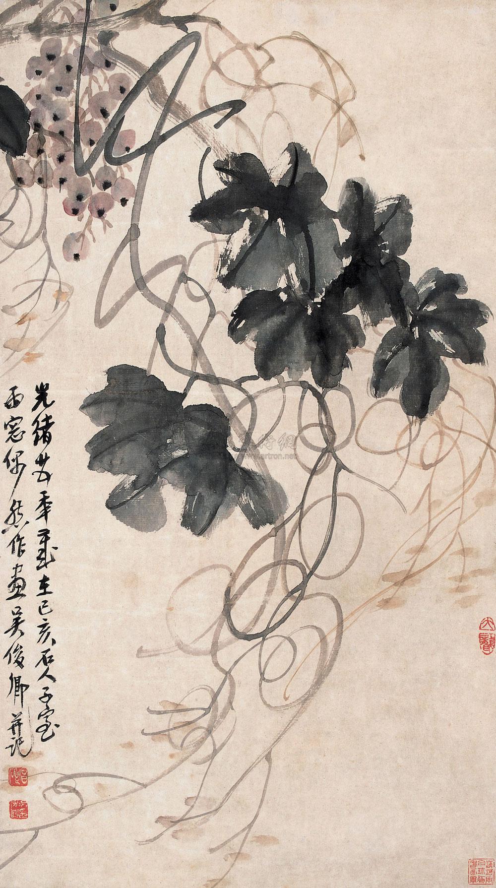 0482 己亥(1899年)作 花鸟画《葡萄》 立轴 纸本