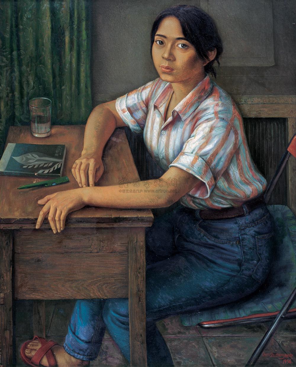 0626 1996年作 教室里的朝鲜族女孩 布面 油画