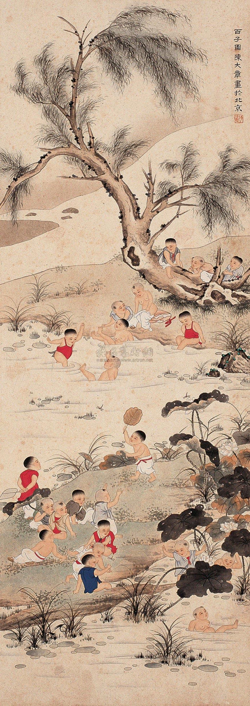 0527 百子图 立轴 设色纸本