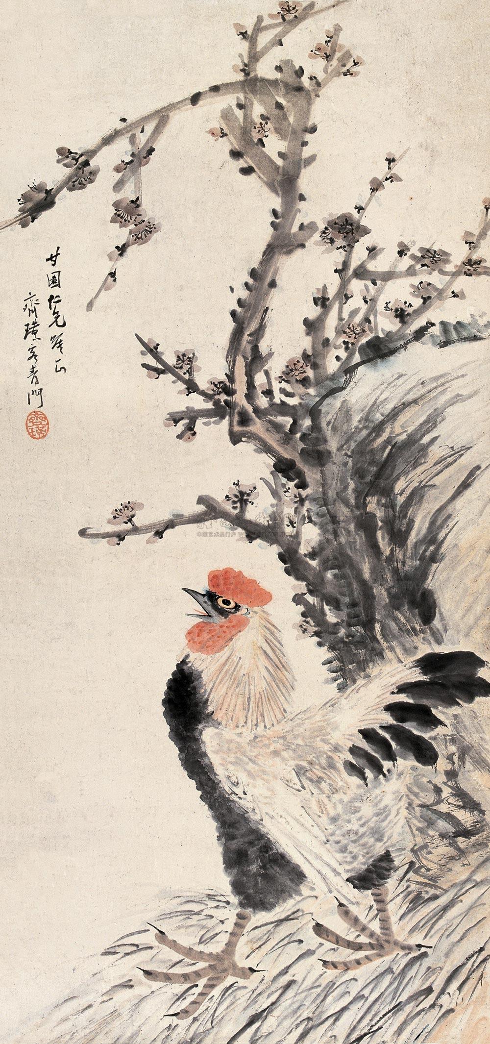 0225 梅鸡图 镜心 纸本