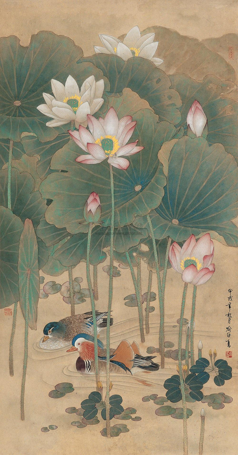 荷花鸳鸯 镜心 设色纸本】拍卖品_图片_价格_鉴赏_绘画_雅昌艺术品