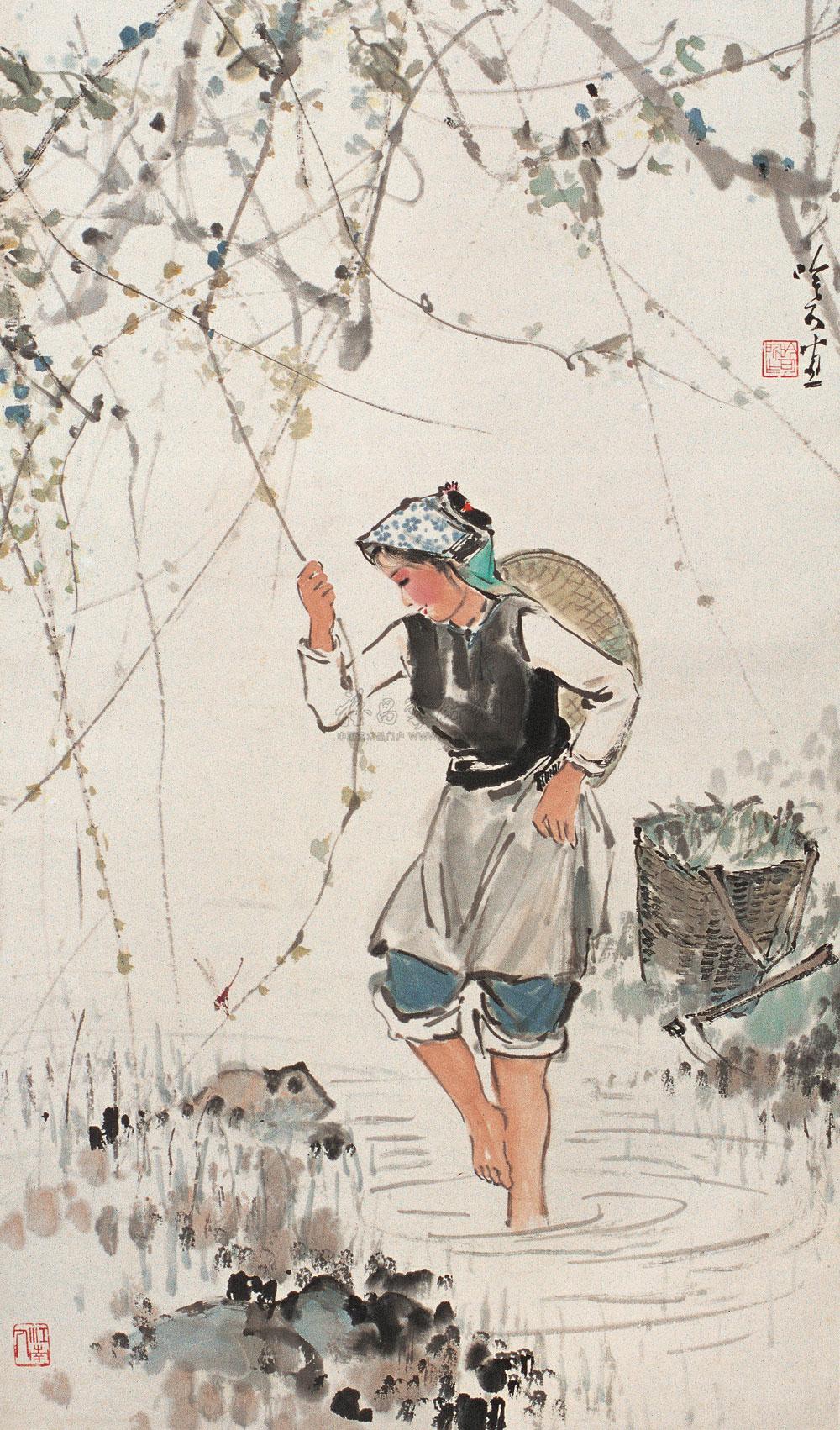 0041 农家少女 立轴 设色纸本