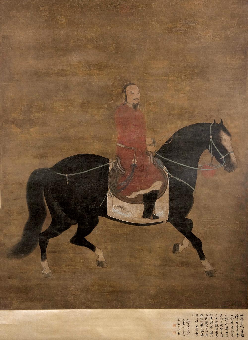 0474 元 人马图 立轴 设色绢本