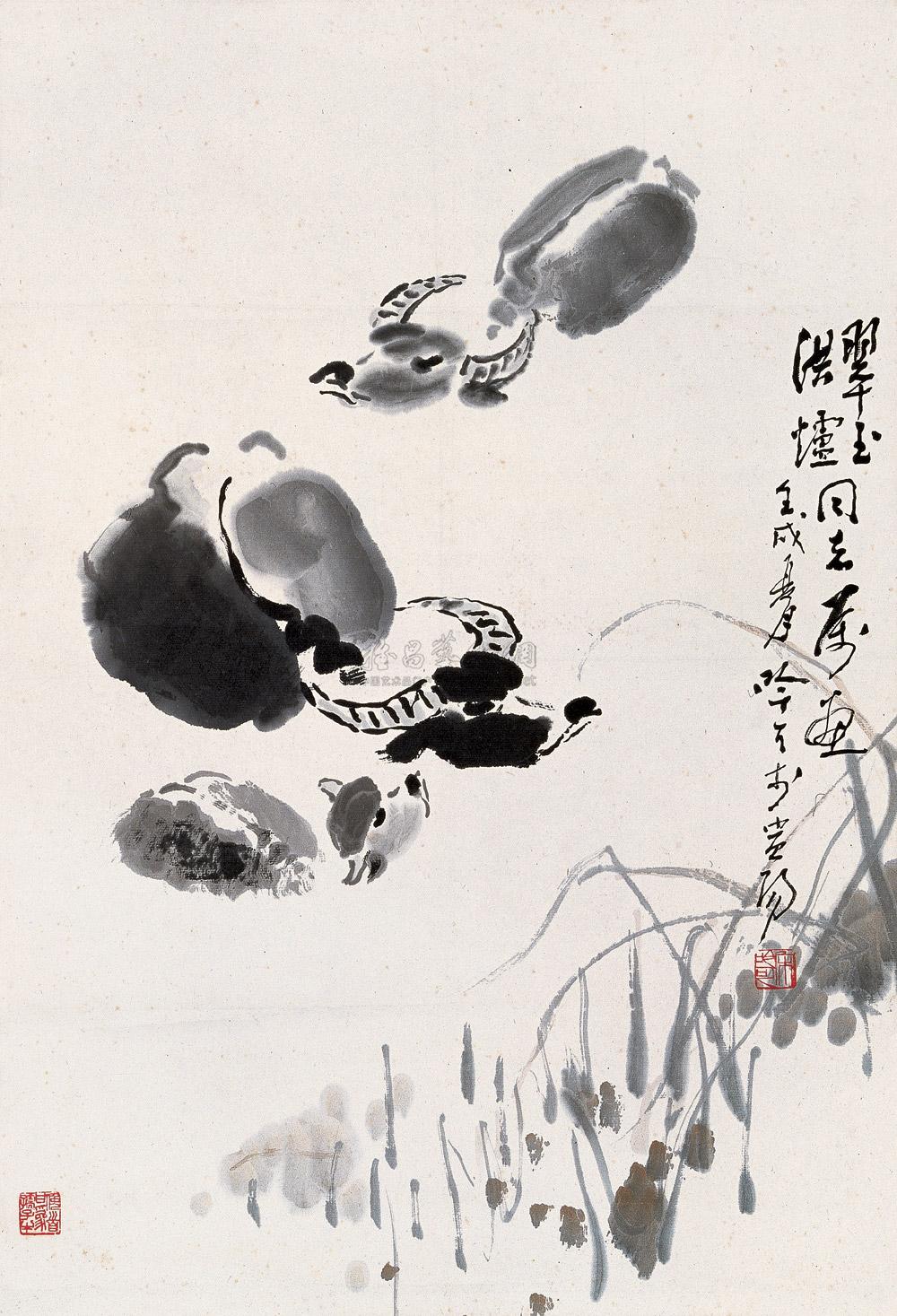 0249 1982年作 水牛图 立轴 水墨纸本