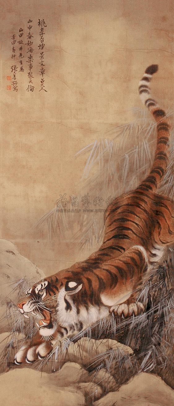 0312 下山虎 立轴 设色绢本