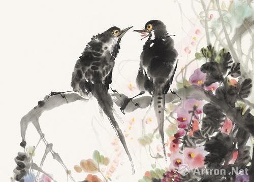 南京书画院花鸟画研究所所长沈威峰《春风笑语》96.5cm&times;44.