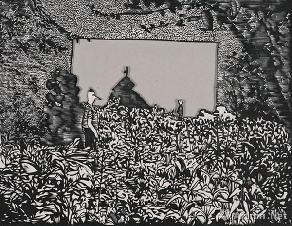 《舞台》  康剑飞 30x40cm 2006年 木版